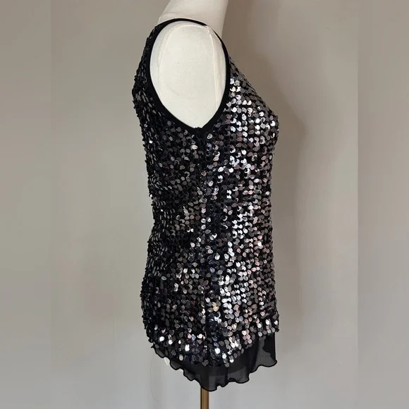 NWT PAPILLON BLANC Sequin Mesh Overlay Tank Top Y2K Whimsigoth Holiday Glam Sz S - Picture 8 of 10